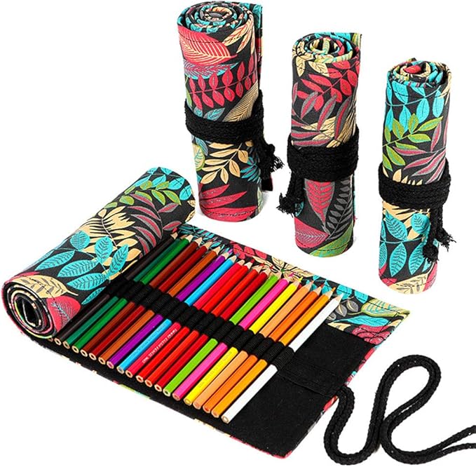 Funny live 24/36/48/72 Slots Colored Pencil Wrap Roll up Pen Holder Case Drawing Coloring Pencil Roll Organizer Stationery Case for Student Artist Traveler (Fallen leaves, 72 Slots)