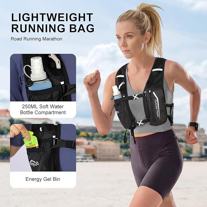 INOXTO Running Hydration Vest Backpack,Lightweight Insulated Pack with 1.5L Water Bladder Bag Daypack for Hiking Trail Running Cycling Race Marathon for Women Men