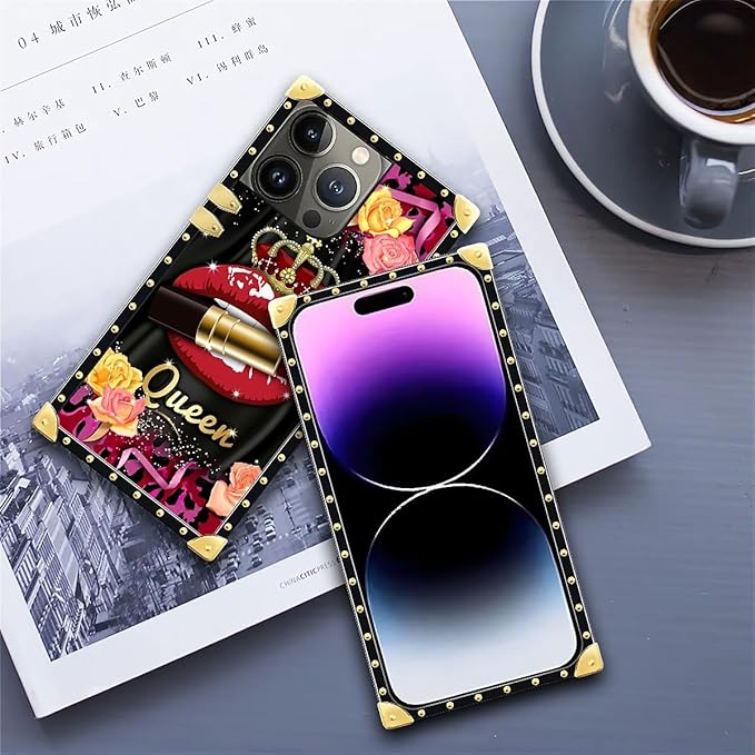 Compatible with iPhone 14 Pro Max Case, Queen Lip Crown Leopard Print Luxury Golden Decoration for Girl Women Soft TPU Shockproof Protective Hard PC Back for iPhone 14 Pro Max