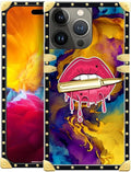 Compatible with iPhone 15 Pro Case, Cool Corlorful Lip Marble Luxury Golden Decoration for Girl Women Soft TPU Shockproof Protective Hard PC Back for iPhone 15 Pro