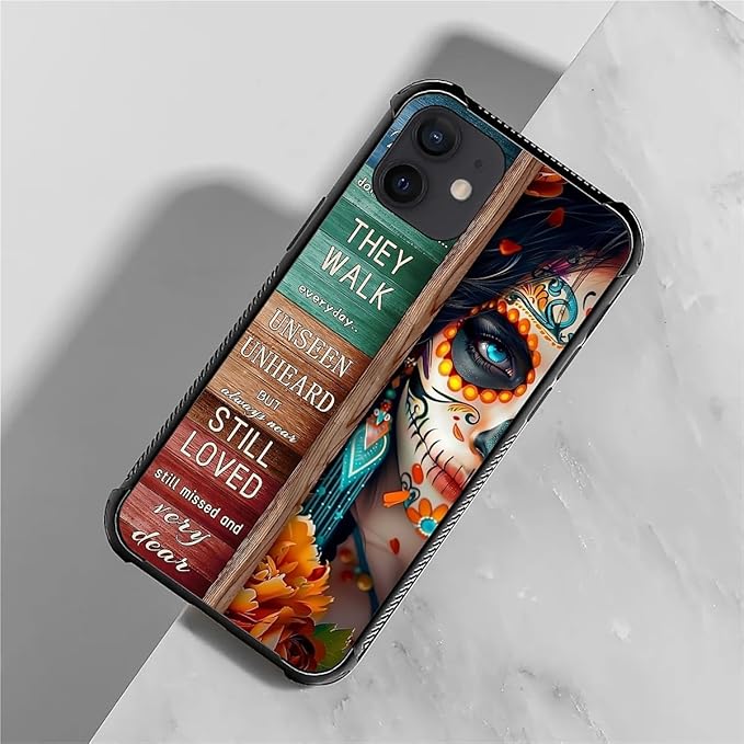 for iPhone 12/12 Pro Case, Sugar Skull Day of Death Halloween Pattern Graphic Design Girl Boy Soft Silicone Hard Acrylic Shock Protection for iPhone 12/12 Pro