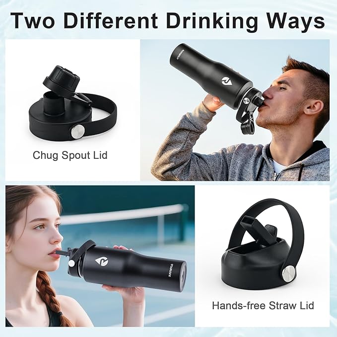 RAYMYLO 32 oz Insulated Water Bottle with Straw fit in Car Cup Holder, Triple Wall Vacuum Stainless Steel(Cold 48 hrs, Hot 24 hrs), Leakproof & Non-BPA, Hydro Travel Flask with Straw and Spout Lid