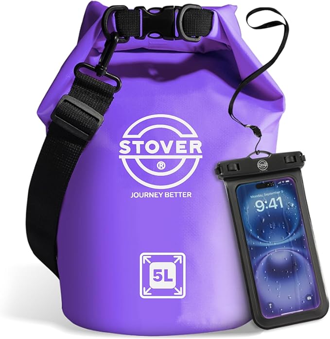 STOVER 5/10/25/30/40/55L Waterproof Dry Bag- Roll-Top Backpack w/Phone Case- Kayaking, Hiking, Camping, Boating- Men/Women