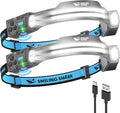 Smiling Shark TS-2 Headlamp, Dual Spotlight with Floodlight & Strobe LED Head Torch Rechargeable 2400mAh Long-Lasting Hands-Free Design for Camping Hiking Running Jogging (2 Pack)