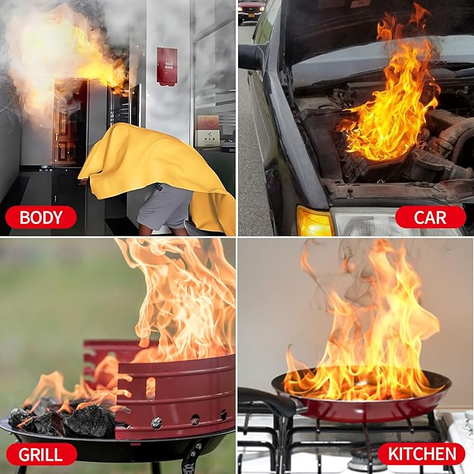 2 Pack Fire Blankets Emergency for Home, 40” x 40” Silicone-Coated Fiberglass Fire Blanket for Home and Kitchen, Skin-Safe Silicone Layer — No Itching, No Dust