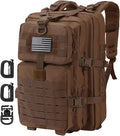 Hannibal Tactical MOLLE Assault Backpack, Tactical Backpack Military Army Camping Rucksack, 3-Day Pack Trip w/USA Flag Patch, D-Rings, Dark Brown