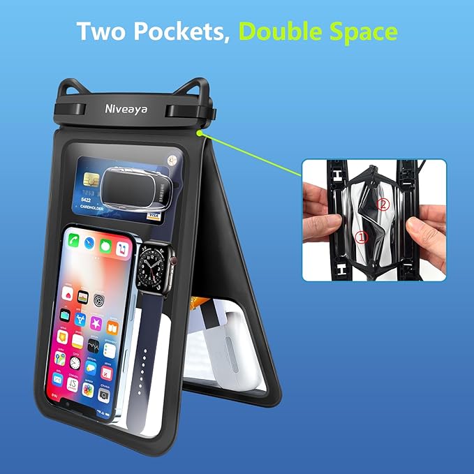 Niveaya [Up to 10.5"]Waterproof Phone Pouch - 2 Pack, Waterproof Phone Lanyard Case with iPhone 17/16/15/14/13 Pro Max up to 9.5", Phone Dry Bags for Vacation Beach Pool Kayak Cruise Travel Essentials