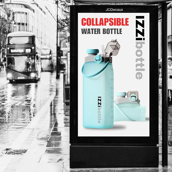 IZZI bottle Collapsible Lightweight Silicone Water Bottle (600ml, Blue) | BPA Free, Eco-Friendly, Medical Grade | Leakproof Bottle for Sports, Travel, Hiking, Gym, Outdoor Adventures and Daily Use