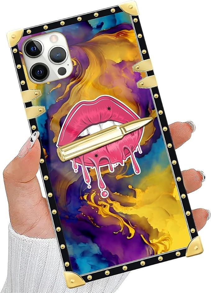 Compatible with iPhone 11 Pro Max Case, Cool Corlorful Lip Marble Luxury Golden Decoration for Girl Women Soft TPU Shockproof Protective Hard PC Back for iPhone 11 Pro Max