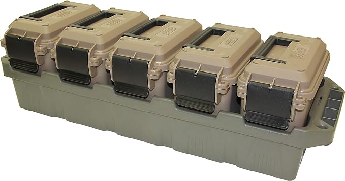 MTM AC5C 5-Can Ammo Crate Mini, Convenient size, Store 650 rounds of 9mm bulk ammo, Stackable, easy carry and transport of multi-caliber ammo, Rugged tactical carrying crate