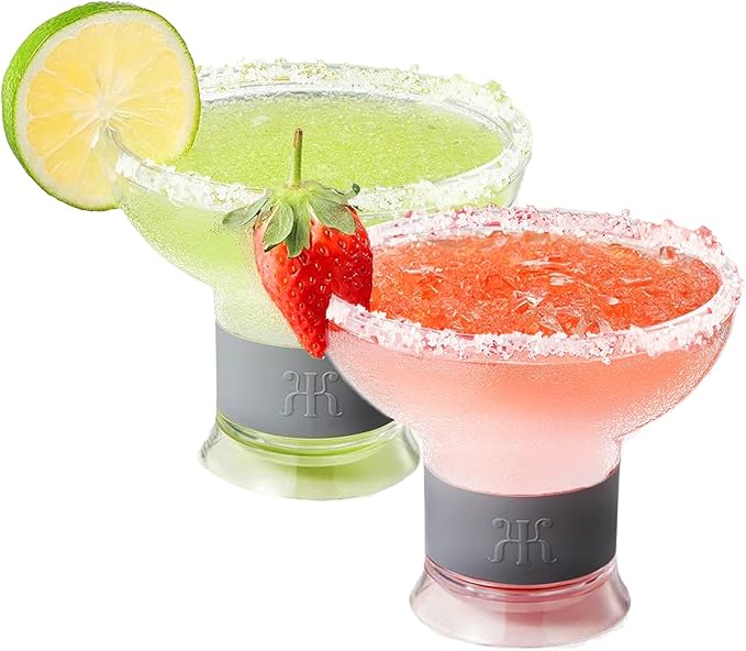 Frozen Margarita & Cocktail Chiller Glasses | Set of 2 | 12 OZ Unbreakable Tritan Acrylic, Double Wall Plastic Insulated Glass to Keep Your Drink Cool with Freeze Gel Glass, SiliconeHolder (12 OZ)