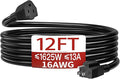 16/3 Indoor Extension Cord 12 FT, Black Extension Cord Flexible & Durable, 3 Prong Power Cable, Suitable for Home and Office, 13 Amp 1625 Watt 125VAC 16AWG, ETL Listed