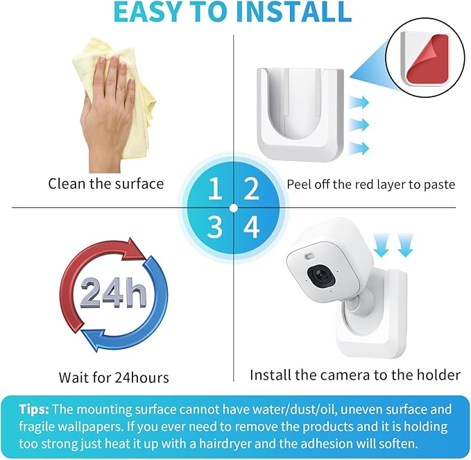 Blink Mini 2K+ No Drill Wall Mount Bracket for Blink Mini 2K+ Indoor Camera,No Screw Adhesive Camera Mount for Indoor Outdoor Camera 3Pack (Camera Not Included) White