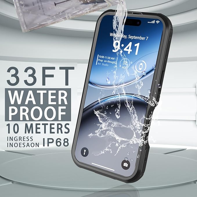 for iPhone 16 Pro Max Case Waterproof, [Shockproof] [Dustproof] [IP68 Waterproof] Full-Body Hard Case Built-in [Lens Screen Protection] for Diving Case (Black, for iPhone 16 Por Max 6.9in)