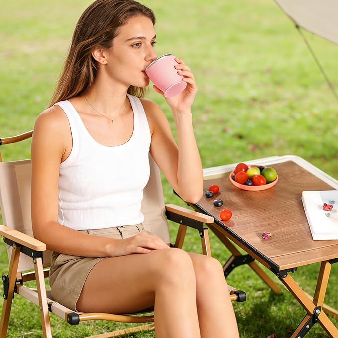 Collapsible Travel Cup, BPA-Free Reusable Water Cup, Lightweight Drinking Cups with Lids and Carrying Strap, Dishwasher Safe Silicone Cups for Camping, Travel, Airports, Hotel (6.7oz, Pink)
