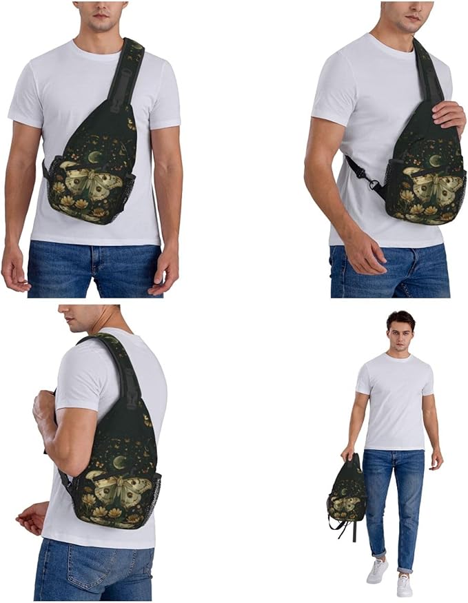 FyLybois Moth Sling Bag for Women Lightweight Crossbody Backpack Casual Daypack with Adjustable Strap for Travel Work Hiking Everyday Use