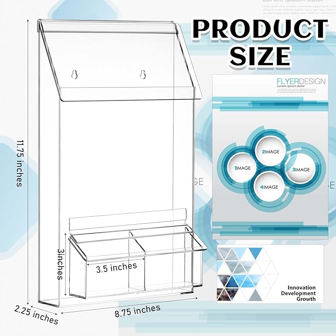Barydat 2 Pieces Outdoor Brochure Holder with Business Card Holder Waterproof Wall Mount Literature Box Pamphlet Box Acrylic Brochure Organizer for Pamphlet Map Menu 8.75x11.75x2.25 Inch