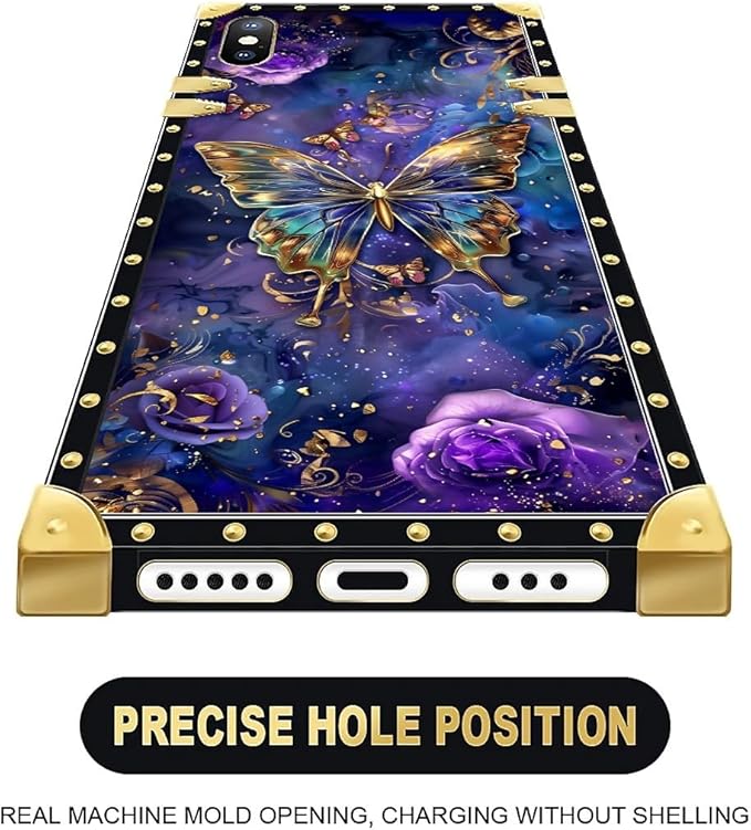 Compatible with iPhone Xs Max Case, Glistening Golden Butterfly Vibrant Purple Blue Luxury Golden Decoration for Girl Women Soft TPU Shockproof Protective Hard PC Back