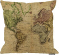 HGOD DESIGNS Cotton Linen Decorative Throw Pillow Case Cushion Cover Vintage Map of The World 18" X 18"