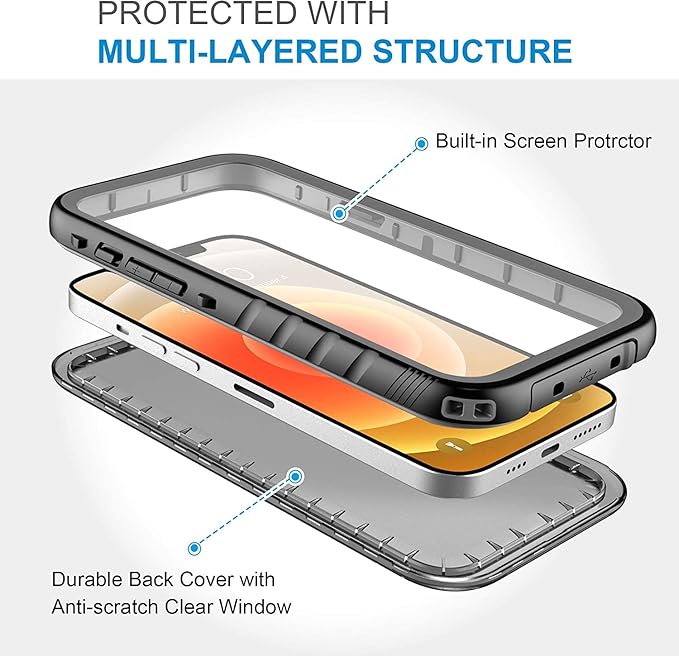 SPORTLINK for iPhone 12 Case - IP68 Waterproof Military Protective Full Body Heavy Duty Shockproof 360 Sealed Dustproof with Camera Screen Protector Phone Cover for iPhone 12 6.1" Black