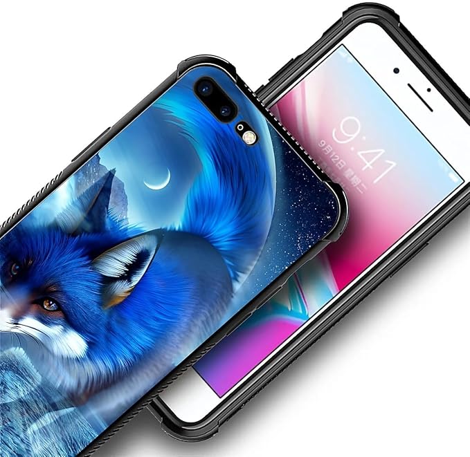 for iPhone 7/8 Case, Snowy Mountain Fox Lake Pattern Graphic Design Girl Boy Soft Silicone Hard Acrylic Shock Protection for iPhone 7/8