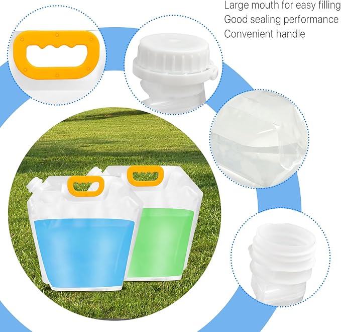 12 Pack Collapsible Water Container Bag 1.3 Gallon Emergency Foldable Water Container BPA Free Food Grade Plastic Storage Jug Freezable Water Bottle for Camping Hiking Riding Backpack