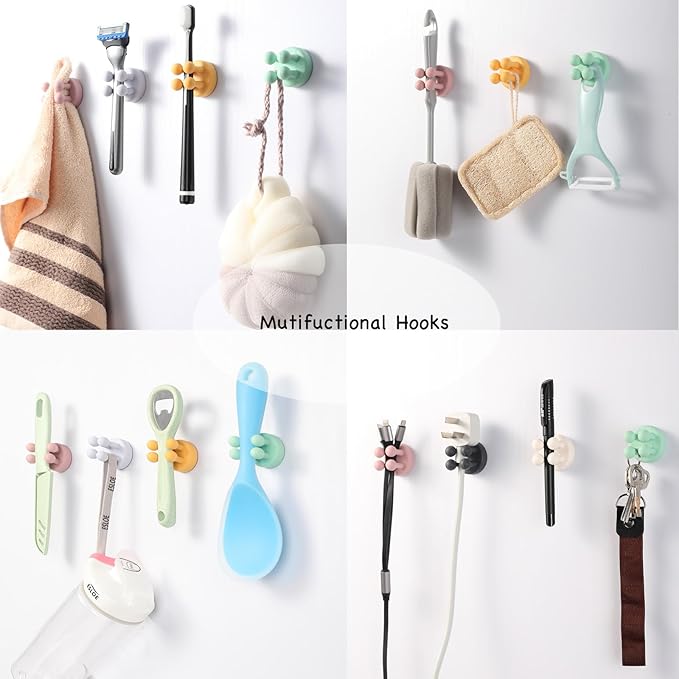 iBetterLife 5Pcs Silicone Toothbrush Holders - Multi-Function Hook Waterproof Self Adhesive Wall Mounted Single Hook for Hanging Key, Utility Plug Holder for Bathroom Kitchen Living Room Office