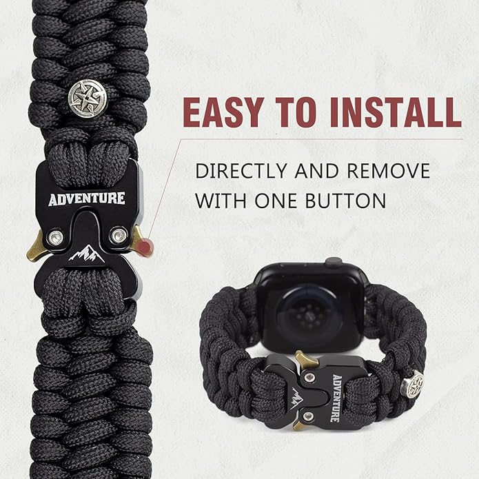 Paracord Band Compatible with Apple Watch Band 38mm 40mm 41mm 42mm 44mm 45mm, Robust Survival Tactical Weave Strap with Stainless Steel Buckle Quick Release for iWatch Series SE 7 6 5 4 3 2 1 for Men