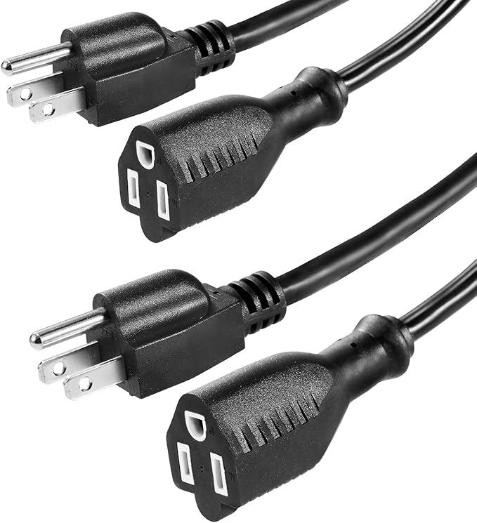 UL Listed Waterproof Power Extension Cord,DanYee Indoor/Outdoor(Marked General Use on The Tag) 16 AWG Heavy Duty AC SJTW Electrical Extension Cable (NEMA 5-15P to NEMA 5-15R)(1.6FT 2PACK,Black)