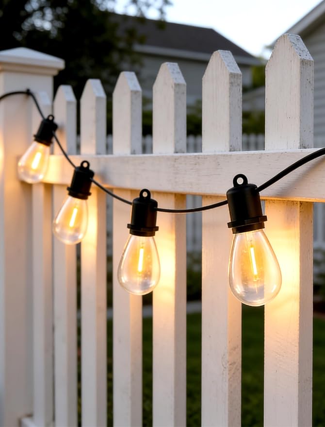 50FT LED Outdoor String Lights - 25+2 Shatterproof Edison Bulbs | Heavy-Duty Weatherproof | Vintage Bistro Lights for Backyard, Gazebo, Pergola & Outside Patio Decor (Plug in, 2700K Warm)