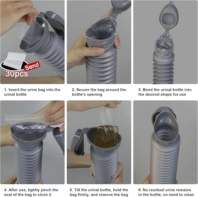 Pee Bottles for Men, Portable Urinal for Men, Collapsible Urine Bottle 750ML, Car Urinals for Men and Women, Emergency Urinal Shrinkable Pocket Toilet for Travel, Camping, Traffic Jam, Road Trips