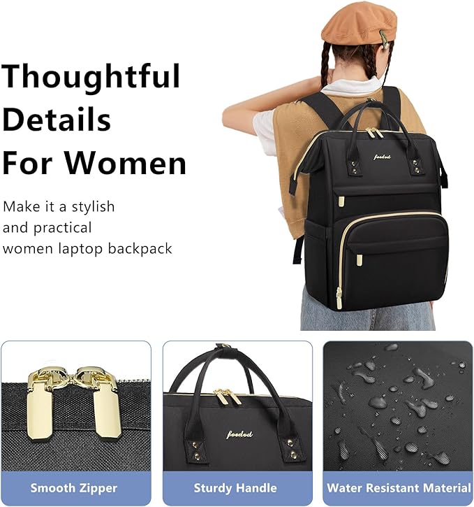 FOCDOD Women Laptop Backpack Work Bag - Fits 15.6 inch with Laptop Compartment Waterproof Professional Fashion Travel Purse for College Nurse Business Computer Backpack