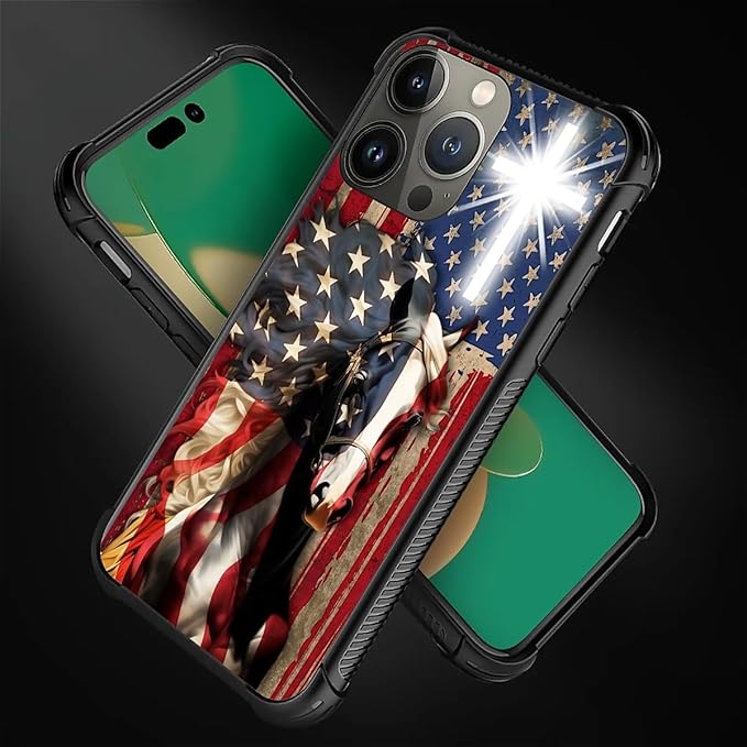 for iPhone 11 Pro Case, Red American Flag Horse Cross Pattern Made of Soft Silicone Hard Acrylic Shock Protection for iPhone 11 Pro