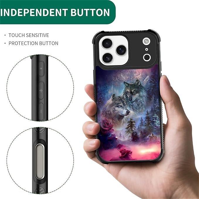 for iPhone 17 Pro Max Case,for MagSafe Graphic Design for Girl Boy Soft Silicone Hard Acrylic Shock Protection Designed for iPhone 17 Pro Max Star Two Wolfs Howling Pattern