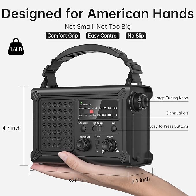 Mesqool Emergency Weather Radio NOAA Alert with Battery Backup 12000mAh Hand Crank Solar, Radios Portable AM FM LED Flashlight Cell Phone Charger for Home Camping Survival Kit