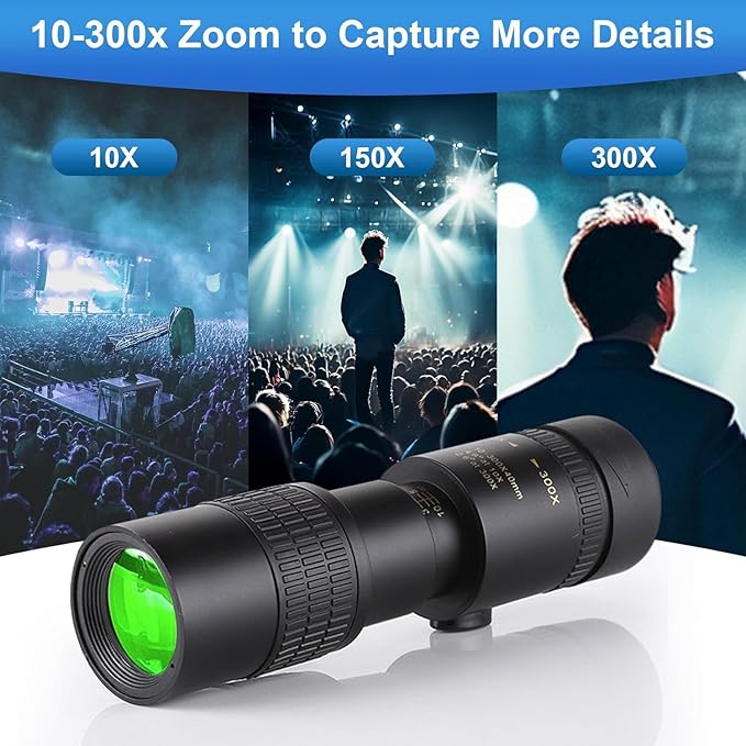 10-300x40 Monoculars for Adults High Powered–Zoom Monocular Telescope with BAK4 & FMC Lens for Concerts, Birdwatching, Stargazing, Green (Smartphone Adapter &Tripod NOT Include)
