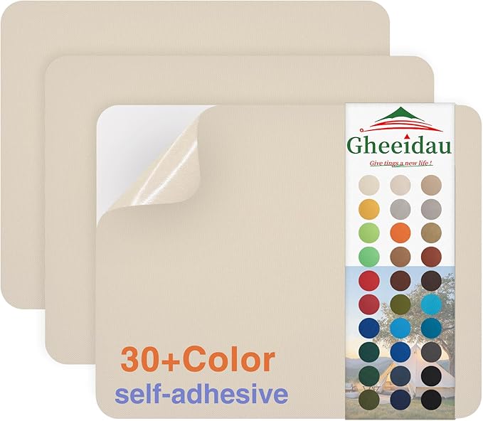 Gheeidau Canvas Repair Patch 9×11 Inch 3Pcs Waterproof Self-Adhesive Fabric Repair Patch for Tents,Boat Cover,Pop Up Canopy,Patio,Bags,Car Seats,Sofas,Furniture Cover(Beige 2.0)