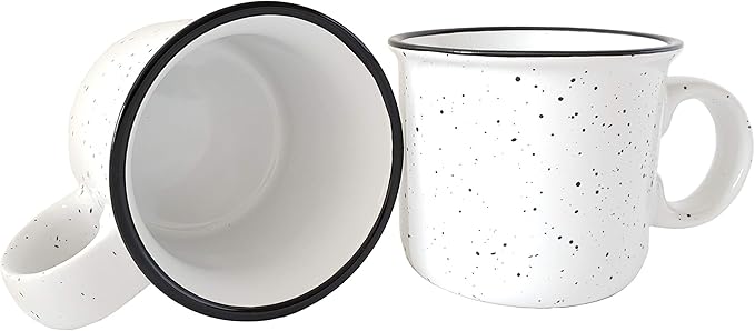 14oz Ceramic Campfire Coffee Mug (Set of 4), White with Speckled Finish - Durable Thick Walled Camping Style Cup for Outdoors or Home
