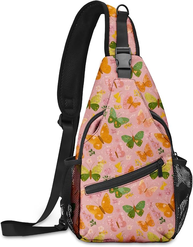 FyLybois Butterfly Sling Bag for Women Lightweight Crossbody Backpack Casual Daypack with Adjustable Strap for Travel Work Hiking Everyday Use