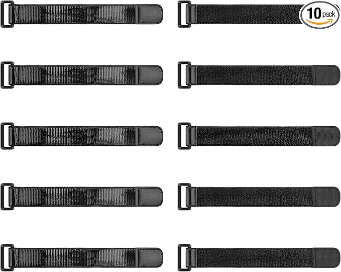 Trilancer Elastic Cinch Straps with Anti-Slip Strips, 9’’ x 1.2’’ (10 Pack) Heavy Duty Multipurpose Hook and Loop Straps for Extension Cords, Cables, Ropes,Hoses, Bike,Pant Garters,Garage and Workshop