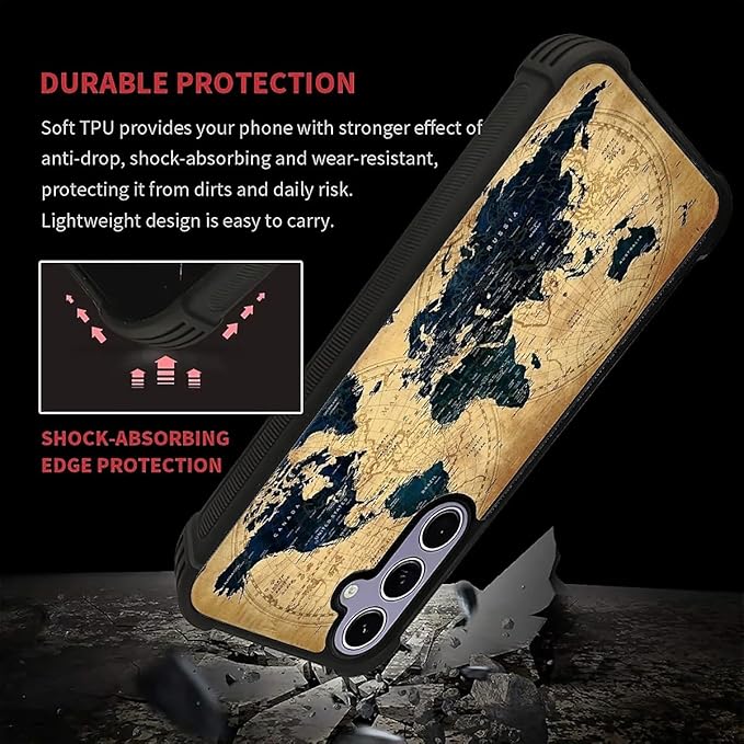 for Samsung Galaxy S24 S25 Case, Brown World Map Pattern Graphic Design Girl Boy Soft Silicone Hard Acrylic Shock Protection for Samsung Galaxy S24 S25