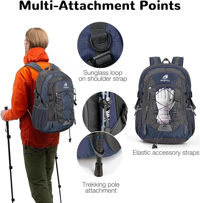 25L Small Hiking Backpack with Chest Strap for Men Women, Waterproof Travel Backpack Day Pack, Lightweight Padded Hiking Daypacks for Camping Traveling Outdoor Sports, Blue