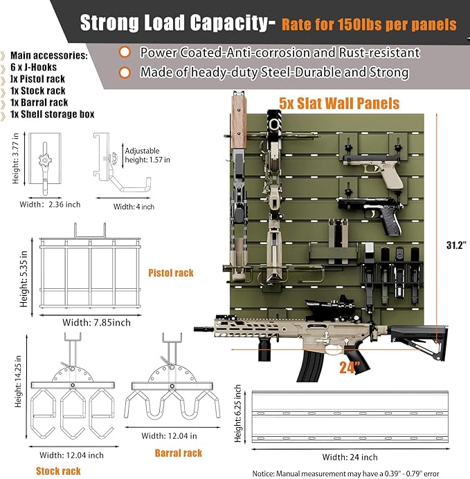 Wall Rack System - Heavy-Duty Aluminium Tactical Storage for Rifles, Carbines, Shotguns & Handguns, Modular Slatwall Organizer Holds up to 3 Rifles, 7 Pistols & 4 Mags