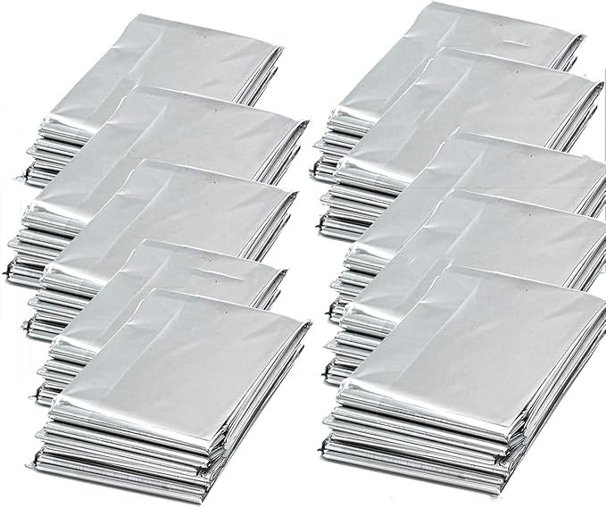 Emergency Mylar Thermal Blankets, Silver Gold Foil Survival Blanket Space Blanket Survival Kit for Outdoors, Camping, Hiking (Silver, 12pcs)