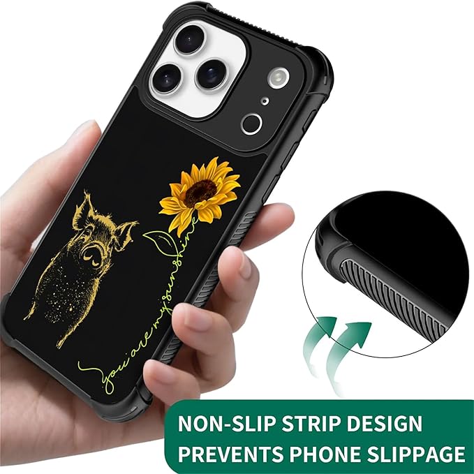 for iPhone 17 Pro Case,for MagSafe Graphic Design for Girl Boy Soft Silicone Hard Acrylic Shock Protection Designed for iPhone 17 Pro Pig Sunflower Yellow Sunshine Pattern