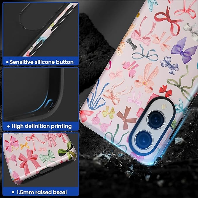 for Samsung Galaxy S25 Edge Case,HL2 Aesthetic Color Bow Tie Hybrid 2 Layer Hard Shell Silicone Protective Pattern Design Case