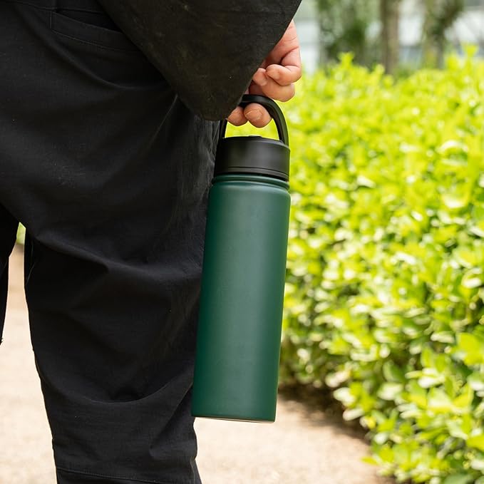 Konokyo 18 oz Insulated Water Bottle Stainless Steel Sport Bottles with 3 Lids,Army Green
