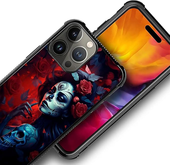 for iPhone 16 Pro Max Case, Skull Lady Rose Pattern Graphic Design Girl Boy Soft Silicone Hard Acrylic Shock Protection for iPhone 16 Pro Max