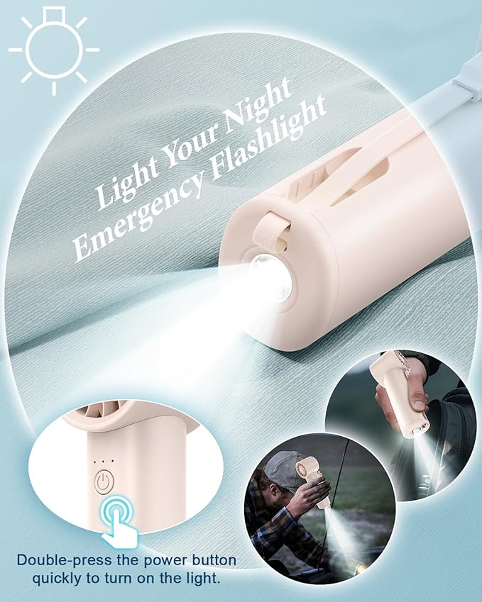 Portable Handheld Fan with Power Bank(High-Speed),3 IN 1 USB Rechargeable Mini Personal Fan with Flashlight,Small Size for Outdoor/Travel/Beach/Concerts/Summer.Gifts for Girl,Women.Pink