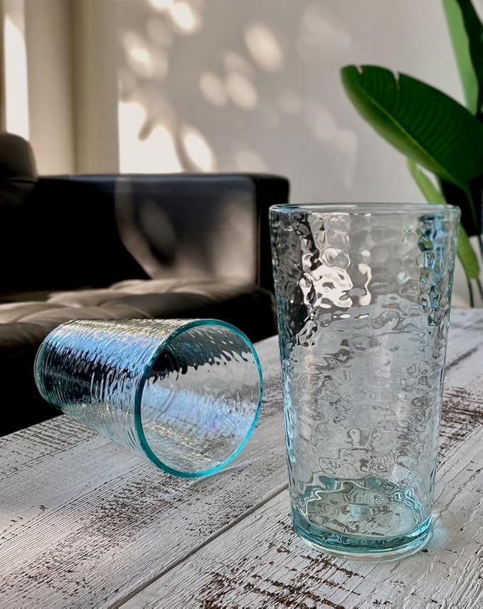 KLIFA- NICE- 20 ounce, Set of 6, Acrylic Highball Drinking Glasses, BPA-Free, Stackable Plastic Drinkware, Dishwasher Safe Cups, Light Teal
